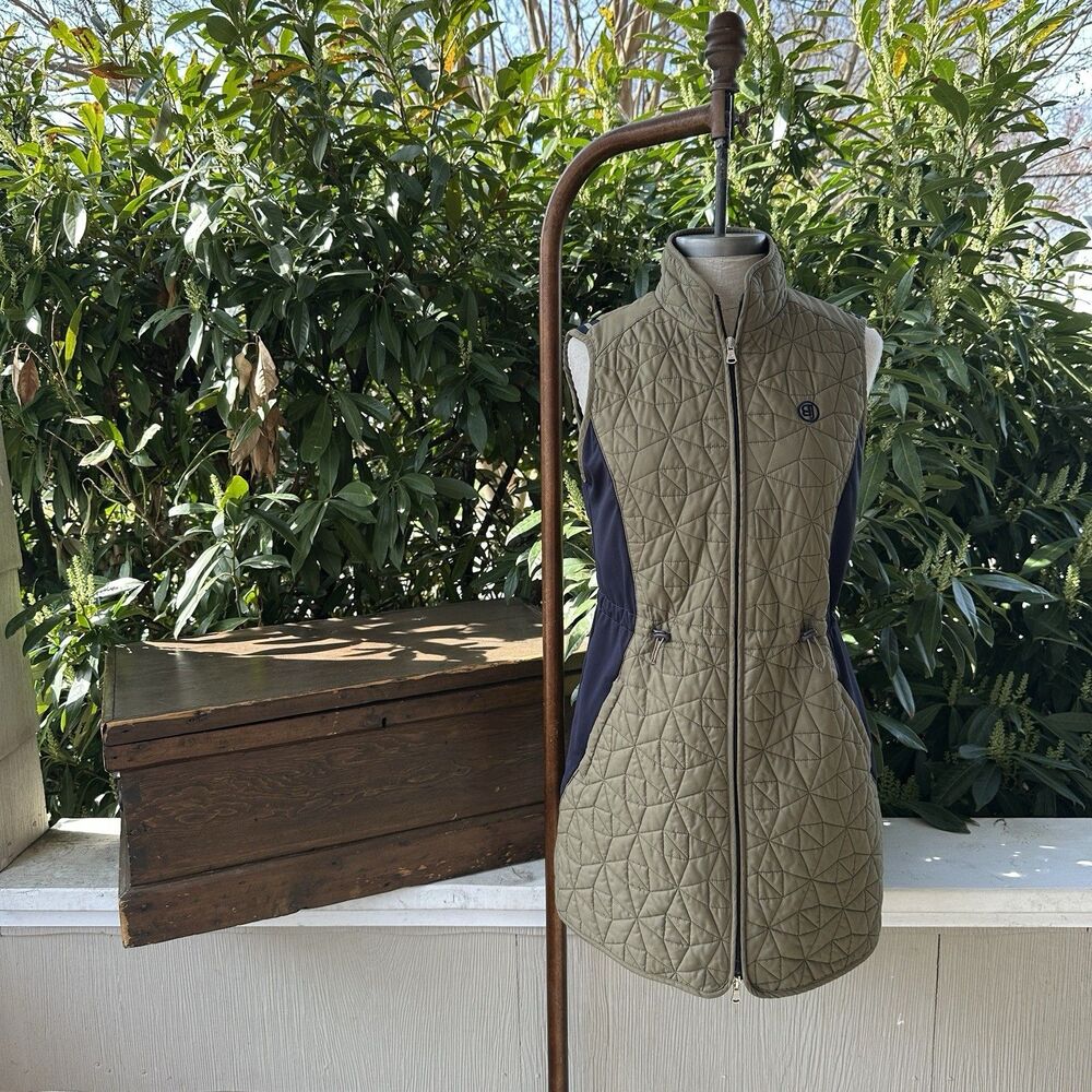 BenJefe O Line Quilted Vest Olive Green Full Zip Sleeveless Jacket Sportif Golf